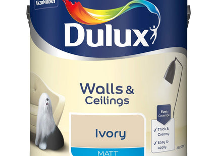 Dulux Matt Emulsion Paint For Walls And Ceilings - Ivory 2.5 Litre