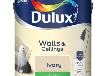 Dulux Silk Emulsion Paint For Walls And Ceilings - Ivory 2.5 Litre