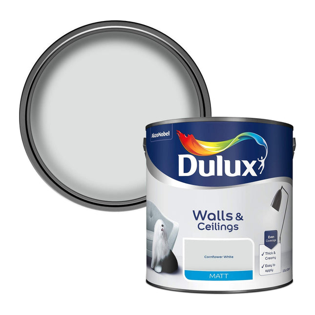 Dulux Matt Emulsion Paint For Walls And Ceilings - Cornflower White 2.5 Litre