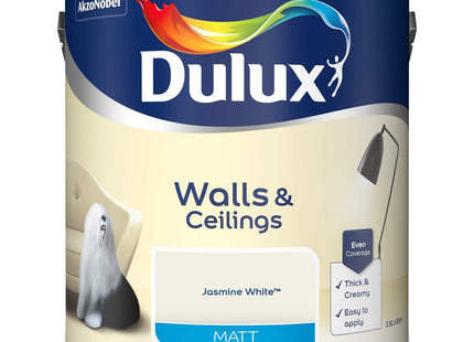 Dulux Matt Emulsion Paint For Walls And Ceilings - Jasmine White 2.5 Litre