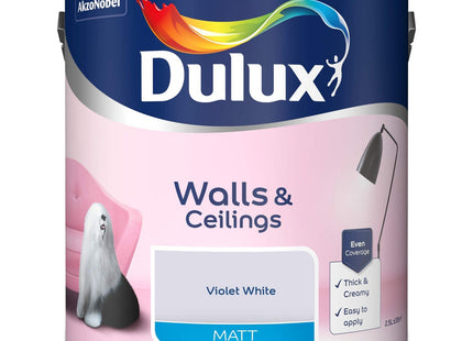 Dulux Matt Emulsion Paint For Walls And Ceilings - Violet White 2.5 Litre