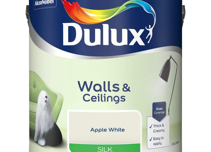 Dulux Silk Emulsion Paint For Walls And Ceilings - Apple White 2.5 Litre