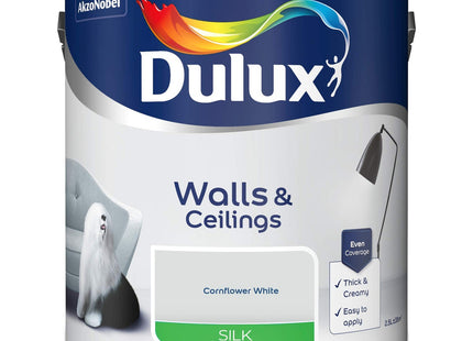 Dulux Silk Emulsion Paint For Walls And Ceilings - Cornflower White 2.5 Litre