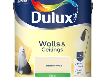 Dulux Silk Emulsion Paint For Walls And Ceilings - Daffodil White 2.5 Litre