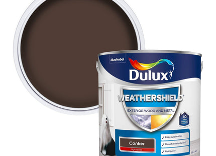 Dulux Weather Shield Exterior High Gloss Paint, Conker, 2.5 Litre