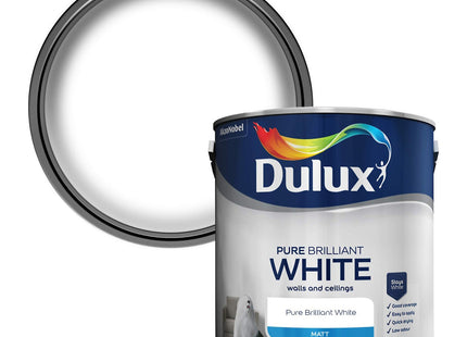Dulux Matt Emulsion Paint For Walls And Ceilings - Pure Brilliant White 2.5 Litre