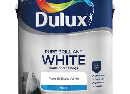 Dulux Matt Emulsion Paint For Walls And Ceilings - Pure Brilliant White 2.5 Litre