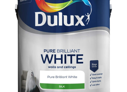 Dulux Silk Emulsion Paint For Walls And Ceilings - Pure Brilliant White 2.5 Litre
