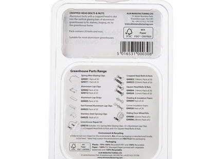 ALM Manufacturing Aluminium Cropped Head Nuts & Bolts (Pack 20) -, Silver GH003