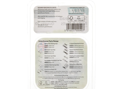 ALM Manufacturing Aluminium Square Head Nuts & Bolts (Pack 20) -, Silver GH004
