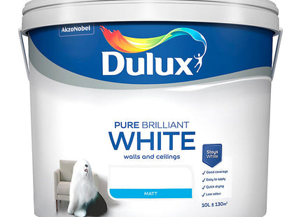 Dulux Matt Emulsion Paint for Walls and Ceilings - Pure Brilliant White 10 Litre