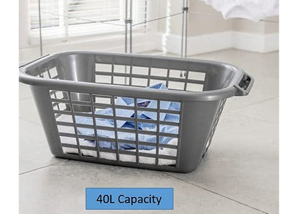 Addis 40 Litre Laundry Basket Metallic, Heavy Duty Plastic Washing Basket with Handles, Ventilated Clothes Hamper for Home & Laundry Room
