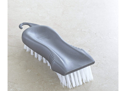 Addis Everyday Essentials Plastic Floor Stiff Scrub Brush with Scrapper, Metallic Silver 319186