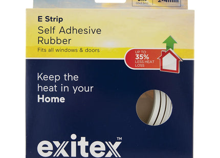 Exitex E Strip Self-Adhesive Rubber Seal 5m Roll Seals Gaps 2-4mm (White)