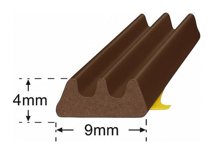 Exitex E Strip Self-Adhesive Rubber Seal 5m Roll Seals Gaps 2-4mm (Brown)