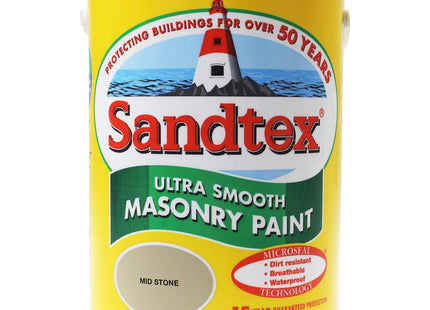 Sandtex Ultra Smooth Masonry Paint 5 Litre Stock Colours - Mid Stone