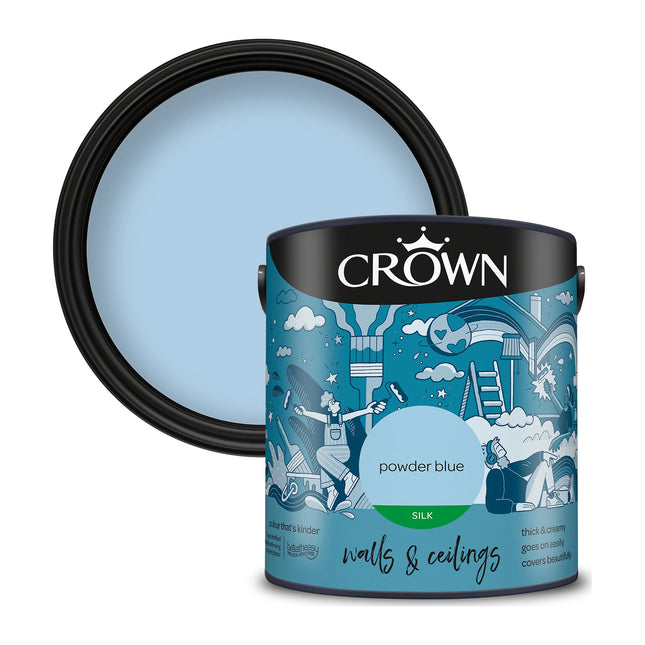 Crown Walls & Ceilings Silk Emulsion Paint Powder Blue 2.5 Litre