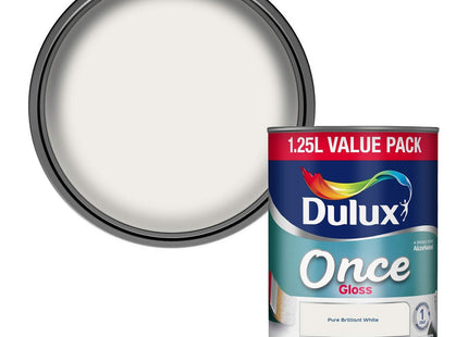 Dulux Once Gloss Paint For Wood And Metal, Pure Brilliant White, 1.25 Litre