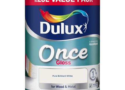 Dulux Once Gloss Paint For Wood And Metal, Pure Brilliant White, 1.25 Litre