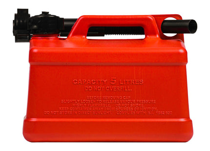 CarPlan Leaded Jerry Petrol Can - Red with Transport Safety Cap and Spout - 5 Litre Capacity