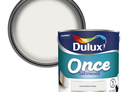 Dulux Once Satinwood Paint For Wood And Metal - Pure Brilliant White 2.5 Litre