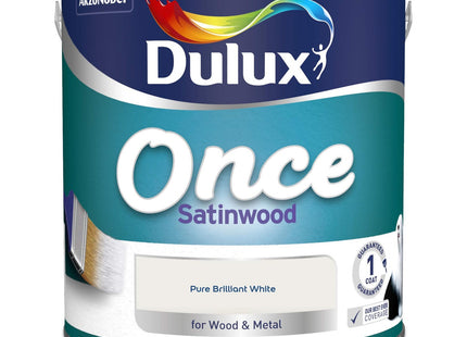 Dulux Once Satinwood Paint For Wood And Metal - Pure Brilliant White 2.5 Litre
