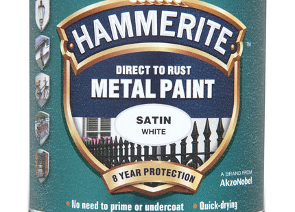 Hammerite Direct to Rust Satin Metal Paint - White - 250ml