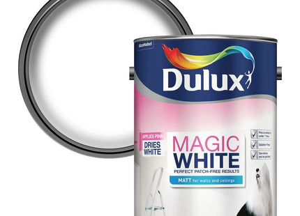 Dulux Magic White Matt Paint for Walls and Ceilings, Pure Brilliant White 5 Litre