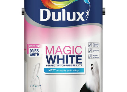 Dulux Magic White Matt Paint for Walls and Ceilings, Pure Brilliant White 5 Litre