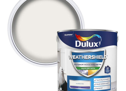 Dulux Weather Shield Quick Dry Satin Paint, 2.5 Litre - Pure Brilliant White