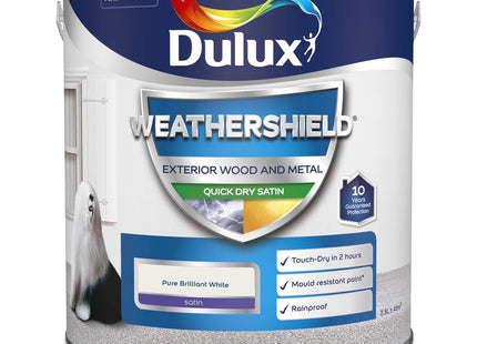 Dulux Weather Shield Quick Dry Satin Paint, 2.5 Litre - Pure Brilliant White