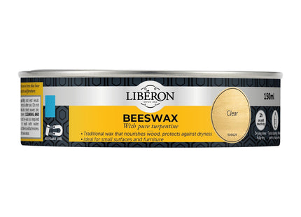 Liberon Beeswax Paste with Pure Turpentine Traditional Wood Nourishment Enhances Natural Grain & Protects Interior Wood 150ml Clear 150g 126894