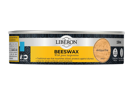 Liberon Beeswax Paste with Pure Turpentine Traditional Wood Nourishment Enhances Natural Grain & Protects Interior Wood 150ml Antique Pine 150g 126893