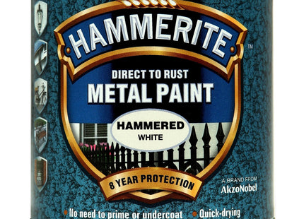 Hammerite Direct to Rust Metal Paint - Hammered White Finish 250ml 5084836