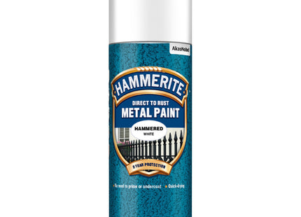 Hammerite Direct to Rust Metal Spray Paint Hammered White 400ml