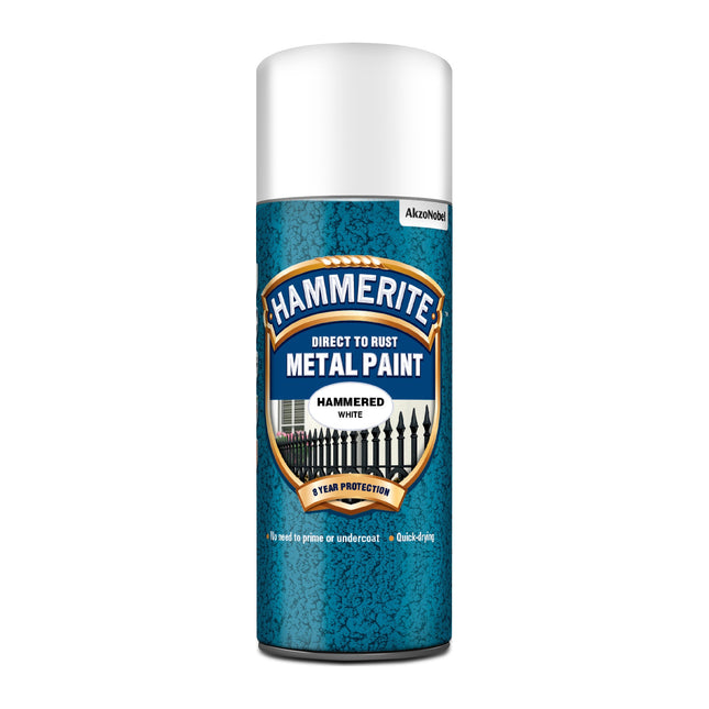 Hammerite Direct to Rust Metal Spray Paint Hammered White 400ml