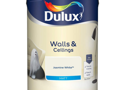 Dulux Matt Emulsion Paint For Walls And Ceilings - Jasmine White 5 Litre