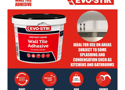 Evo-Stik Tile A Wall Non-Slip Instant Grab Ready Mixed Wall Tile Adhesive Economy 1 Litre