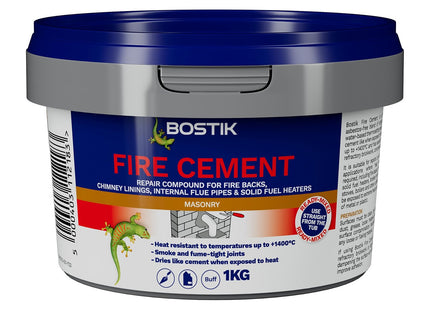 Bostik Fire Cement - Heat Resistant Repair Compound for Fireplaces, Flues & Stoves - Buff Colour - Ready Mixed - Up to 1400�C - 1kg Tub