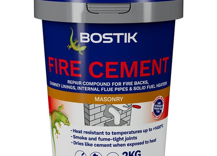Bostik Fire Cement Heat Resistant Repair Compound for Fireplaces Buff - 2kg Tub - Flues & Stoves - Ready Mixed - Up to 1400�C