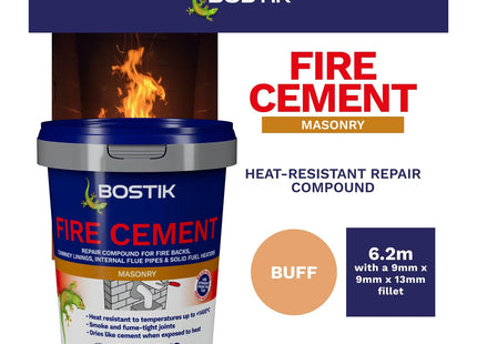 Bostik Fire Cement Heat Resistant Repair Compound for Fireplaces Buff - 2kg Tub - Flues & Stoves - Ready Mixed - Up to 1400�C