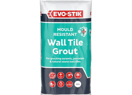 Evo-Stik Evo Stik Wall Tile Grout Mould Resistant White - 500g - Fast Setting - Suitable for Kitchens and Bathrooms - Ceramic - Stone & Porcelain