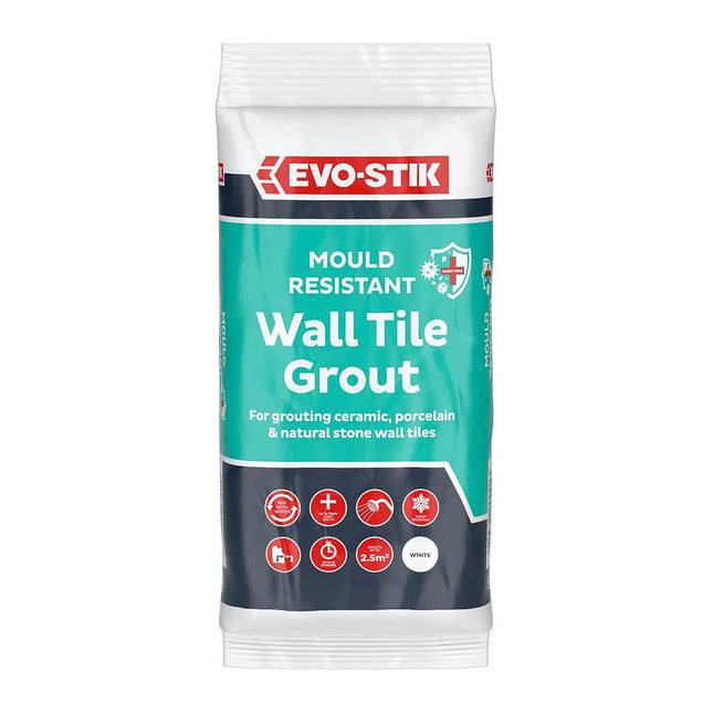 Evo-Stik Evo Stik Wall Tile Grout Mould Resistant White - 500g - Fast Setting - Suitable for Kitchens and Bathrooms - Ceramic - Stone & Porcelain