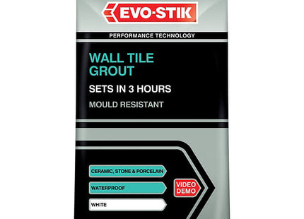 Evo-Stik Evo Stik Wall Tile Grout Mould Resistant White - 500g - Fast Setting - Suitable for Kitchens and Bathrooms - Ceramic - Stone & Porcelain
