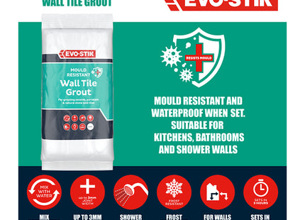 Evo-Stik Mould Resistant Wall Tile Grout 1.5kg White