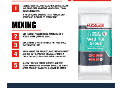 Evo-Stik Mould Resistant Wall Tile Grout 1.5kg White