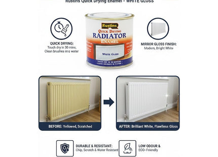 Rustins Quick Drying Radiator Enamel Gloss 250ml- Durable, Long-Lasting Finish for Radiators That Stands the Test of Time, Easy Application
