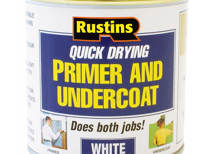 Rustins White Primer/Undercoat -Fast-Drying Paint Base for Smooth Coverage; Easy-to-Use Interior & Exterior Prep Coat for Walls 250ml