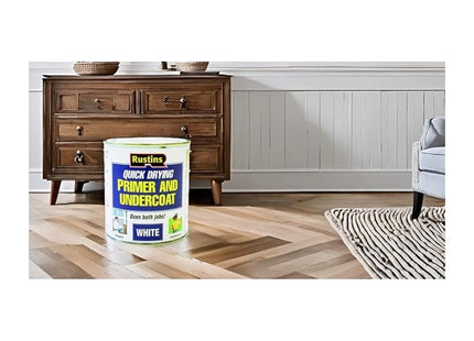 Rustins White Primer/Undercoat -Fast-Drying Paint Base for Smooth Coverage; Easy-to-Use Interior & Exterior Prep Coat for Walls 250ml