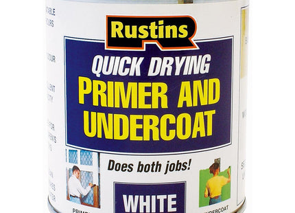 Rustins Quick Dry Primer Undercoat Fast-Drying Paint Base for Smooth Coverage; Easy-to-Use Interior & Exterior Prep Coat for Walls 500ml WHPU500 White